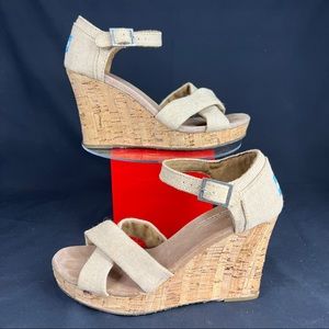 TOMS Cream Platform cork Wedge Sandals Open Toe Ankle Strap
